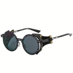 KEITHION Steampunk Round Vintage Sunglasses Leather Side Glasses UV 400