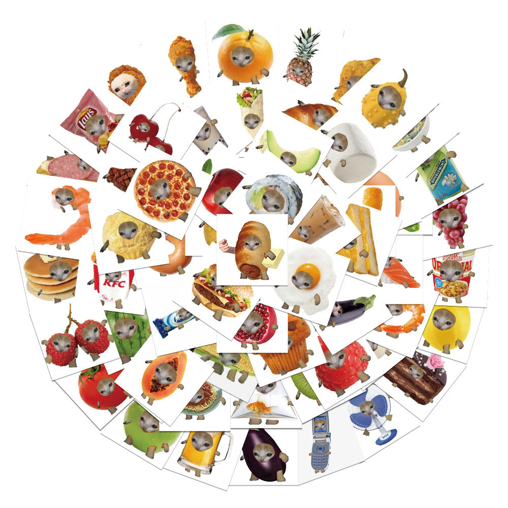 69 Cat Head Food Waterproof Stickers Laptop Luggage Helmet Skateboard
