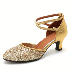 Sequin Latin Dance Shoes Low Heel Sandals