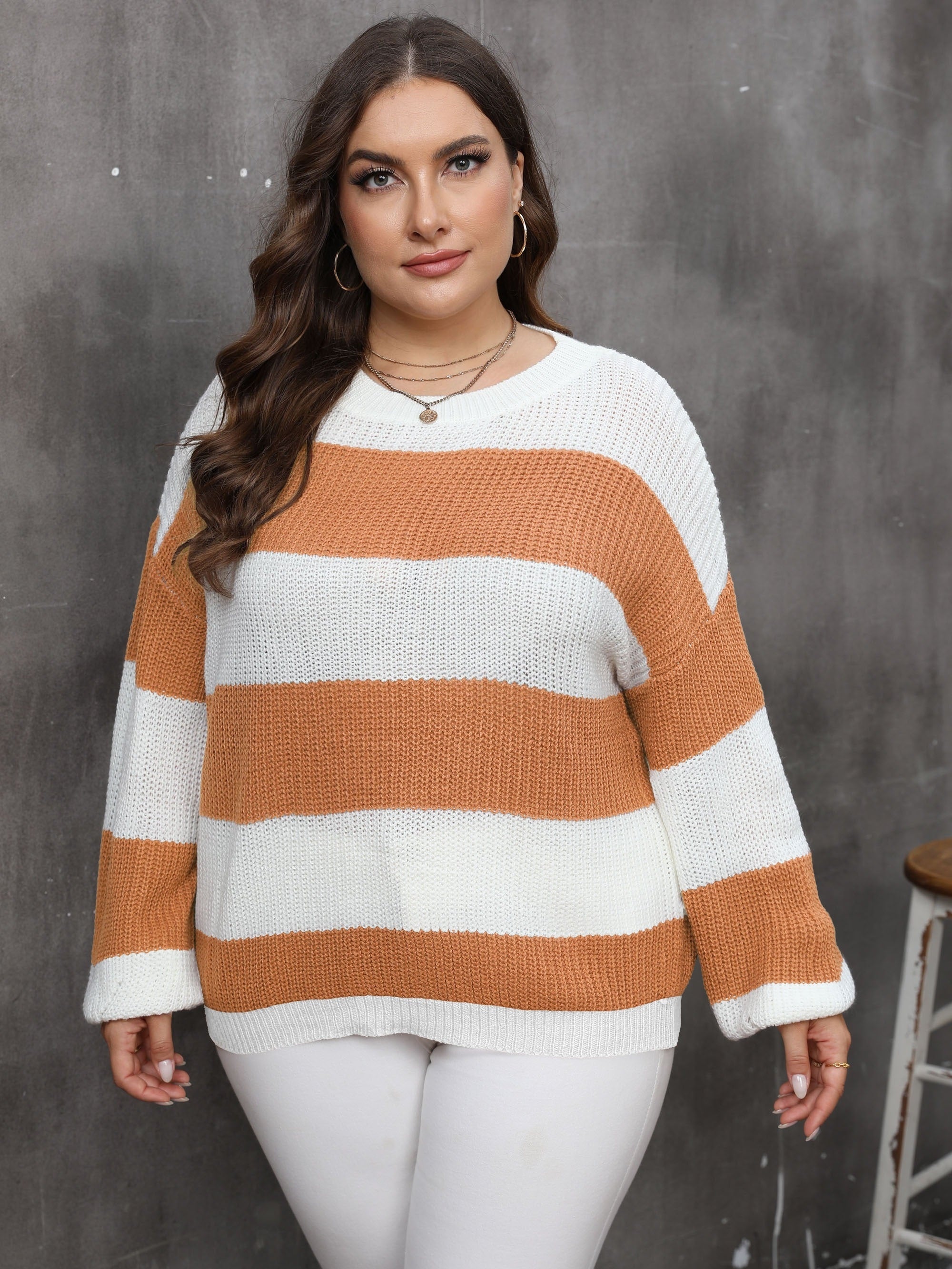 Colorblock Stripe Print Round Neck Jumper
