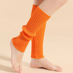 Solid Rib Knit Leg Warmers Knee High Socks Women's Stockings