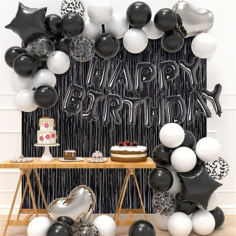Happy Birthday Balloon Banner & Set with Foil Fringe Curtains