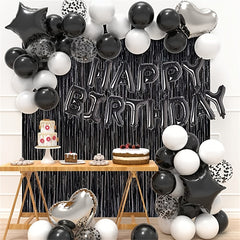 Happy Birthday Balloon Banner & Set with Foil Fringe Curtains