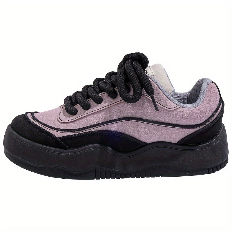 HUANQIU Women's Retro Board Shoes Thick Sole Round Toe Lace Up Sports Sneakers