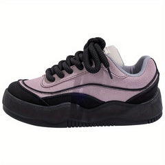 HUANQIU Women's Retro Board Shoes Thick Sole Round Toe Lace Up Sports Sneakers
