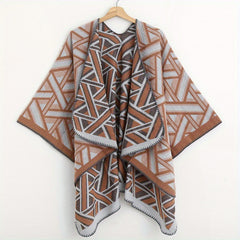 Striped Cashmere Shawl Double Wrap Cape Vintage Cardigan
