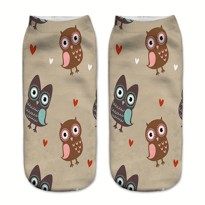 Cute Owl Print Socks Women's Low Cut Stockings