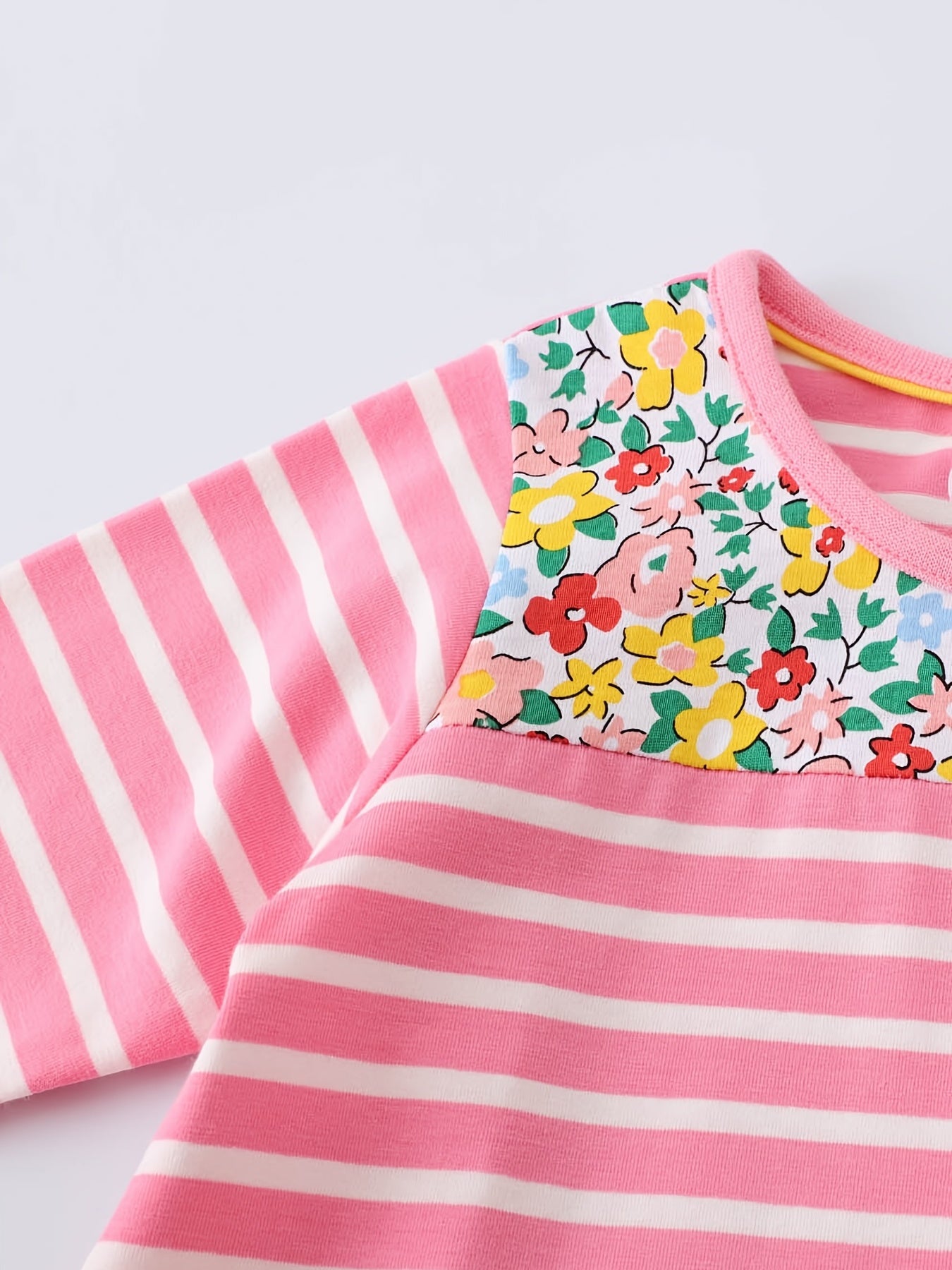 Girls' Stripe Flower Patch Long Sleeve Dress 2-8 Years