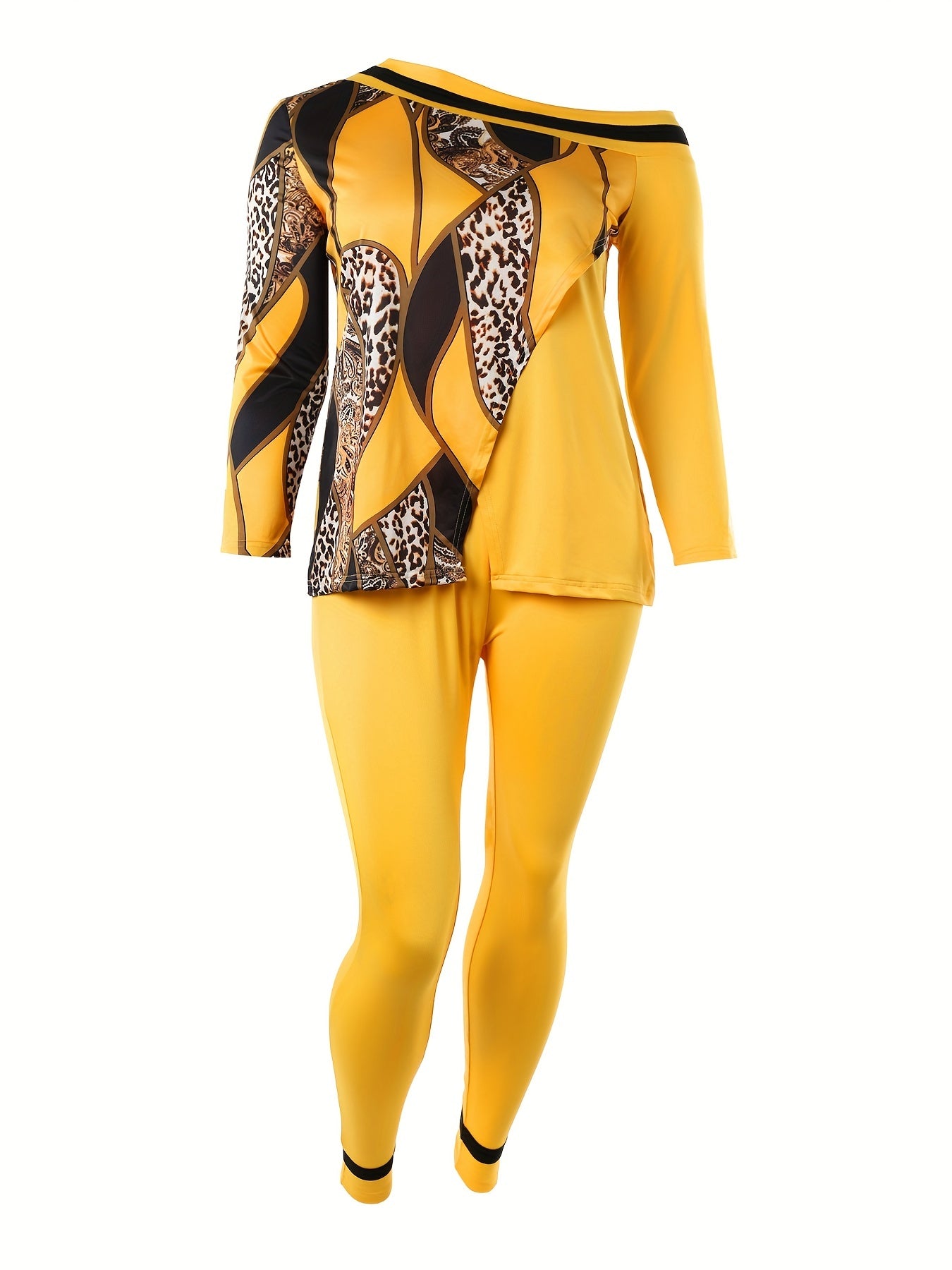 Leopard & Paisley One Shoulder Top & Leggings Set
