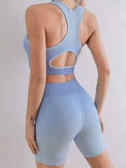 Gradient Yoga Set Racerback Sports Bra & Seamless Shorts Suit