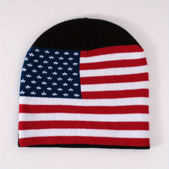Unisex Flag Jacquard Beanie Block Knit Hat Lightweight Warm Skull Cap