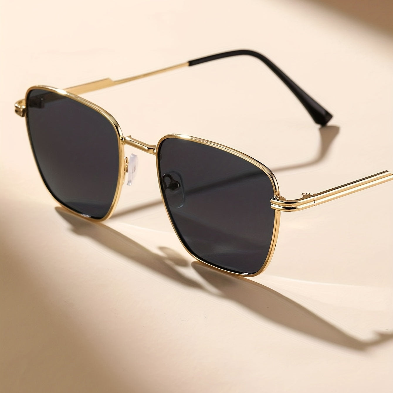 Metal Square Frame Sunglasses Vintage Striped Thin Temple UV400