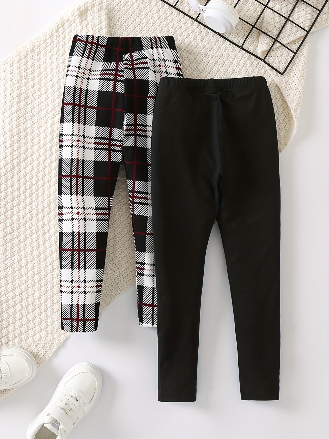 Girls Two Pack Leggings Camouflage Leopard Plaid Elastic Slim Pants
