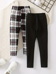 Girls Two Pack Leggings Camouflage Leopard Plaid Elastic Slim Pants