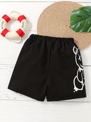 Boys Bear Graphic Print Elastic Waist Shorts for Summer