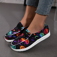Women's Pumpkin Skull Pattern Flat Loafers Slip On Lightweight Casual