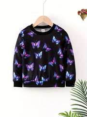 Girls Butterfly Print Sweatshirt Long Sleeve Top