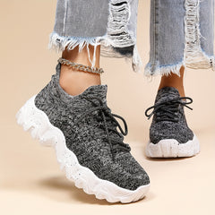 Mesh Platform Lace Up Sneakers Low Top Casual Round Toe Shoes