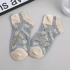 5 Pairs Floral Print Ankle Socks Women's Stockings