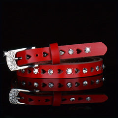 Rhinestone Thin Belt Heart Hollow Solid Jeans Pants Belts Women Men Coat