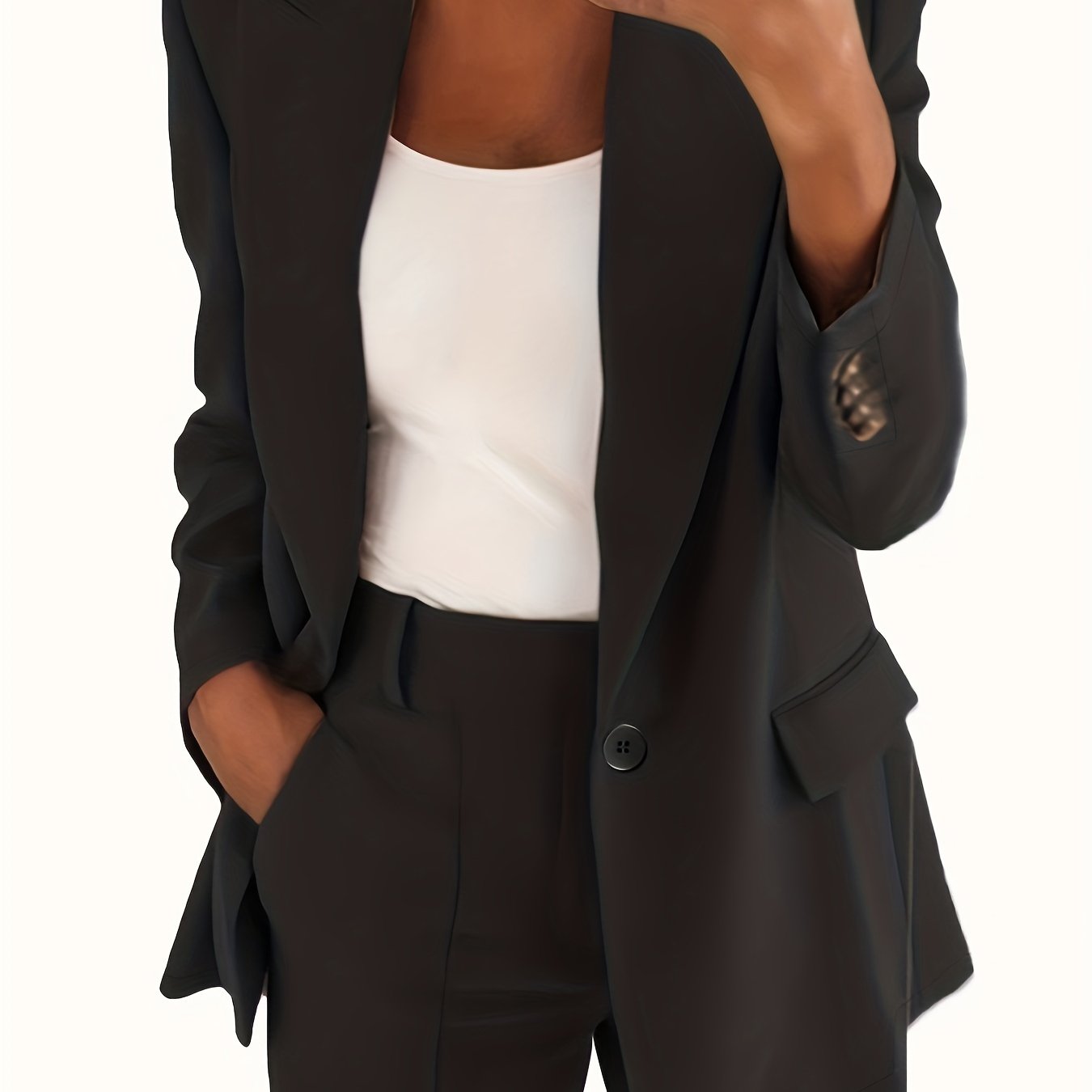 Solid Lapel Pocket Blazer Long Sleeve Blazer For Spring & Fall