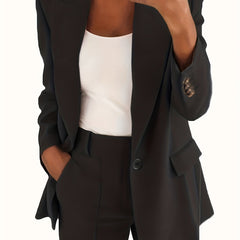 Solid Lapel Pocket Blazer Long Sleeve Blazer For Spring & Fall