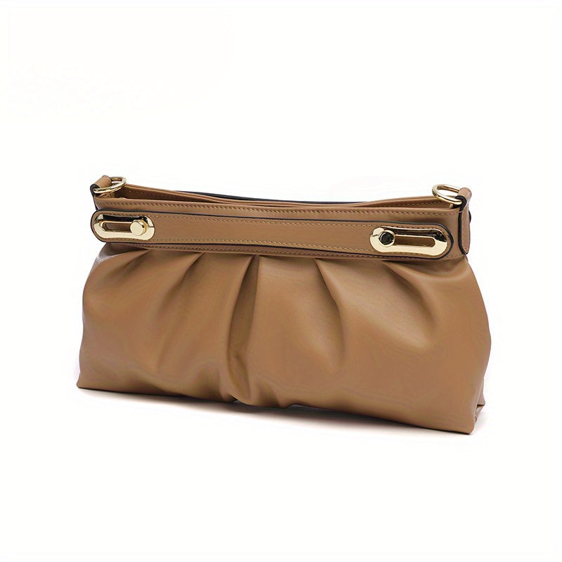 Soft Cowhide Leather Clutch Bag with Golden Tone Hardware in Light Brown