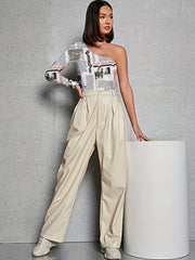 Newspaper Print Bodysuit One Shoulder Slim Long Sleeve Sexy Women's Clothing