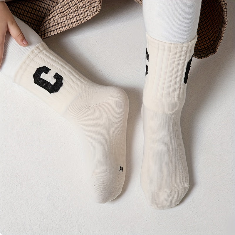 5pairs Girls Kids Letter Crew Socks Toddlers Children's Sports Socks