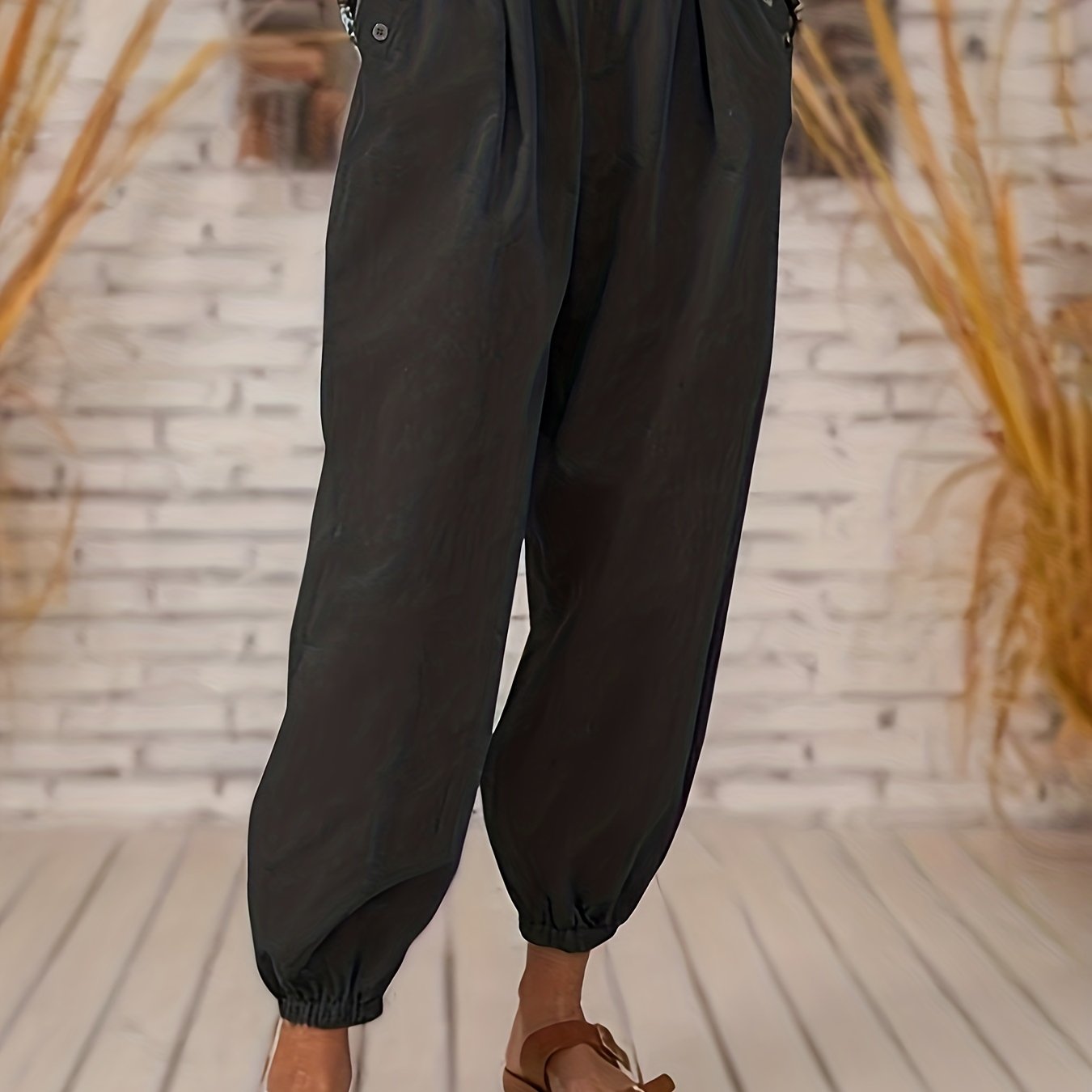 Solid Pocket Pleated Joggers Casual Loose Pants Women's Clothing