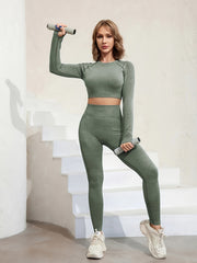 2pcs Yoga Workout Set Crop Yoga Top & High Waist Leggings Women's Activewear