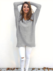 Casual Sweater Women's Plus Solid V-Neck Pullover Jumper