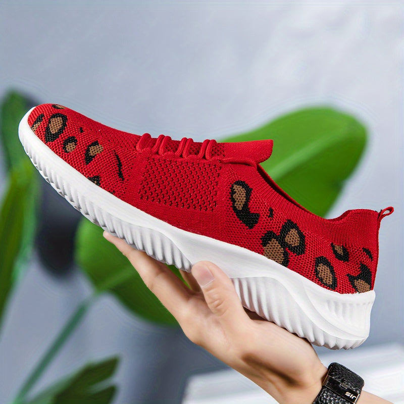 Men's Leopard Print Lace-up Sneakers Casual Walking Shoes