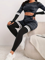 Camouflage Yoga Set Long Sleeve Crop Top & High Waist Leggings