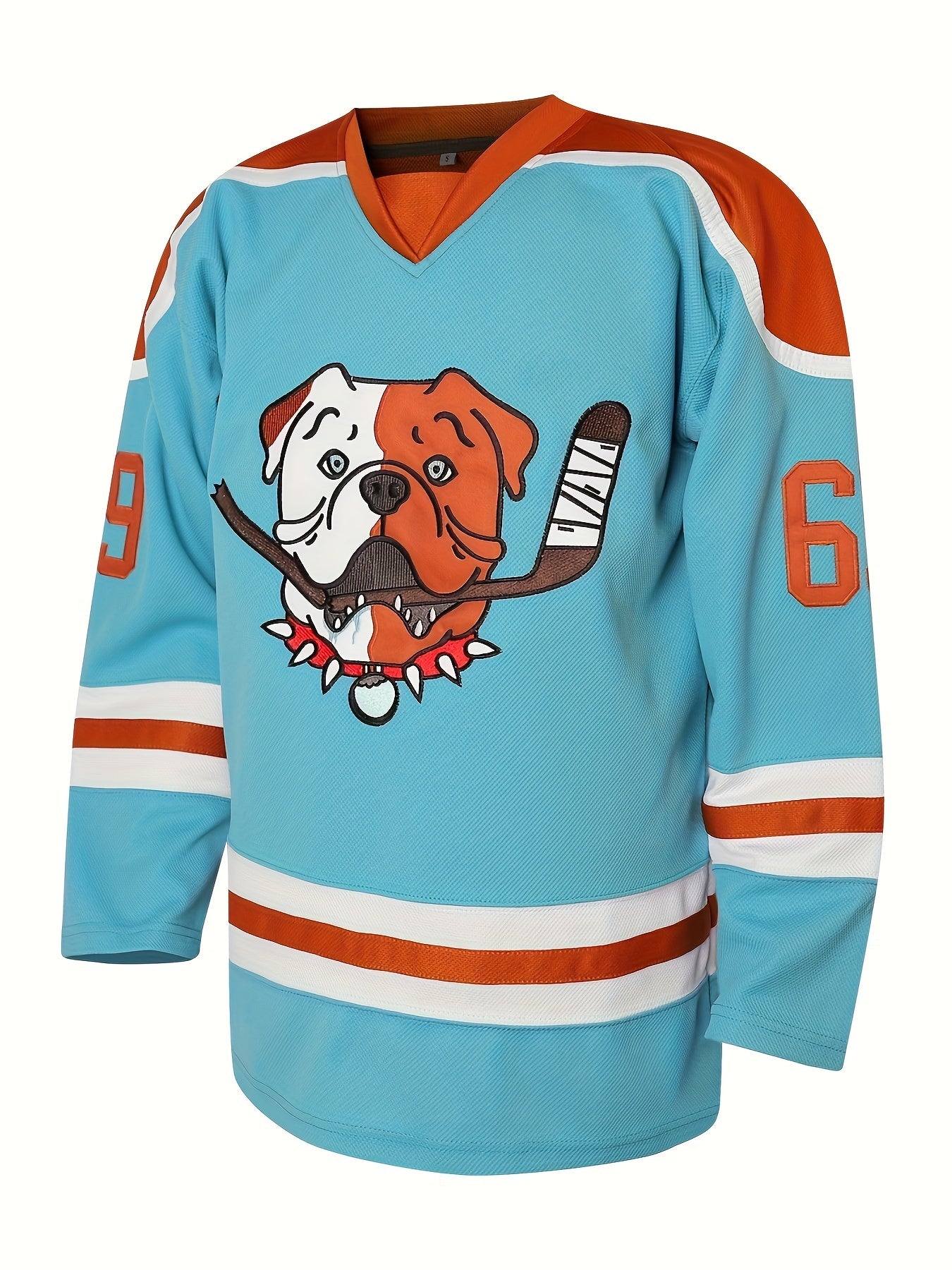 Men's Dog Pattern Ice Hockey Jersey Classic Embroidered Retro V neck