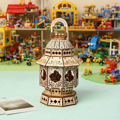 Wooden Chinese Lantern Model Kit with Tassel and Floral Design