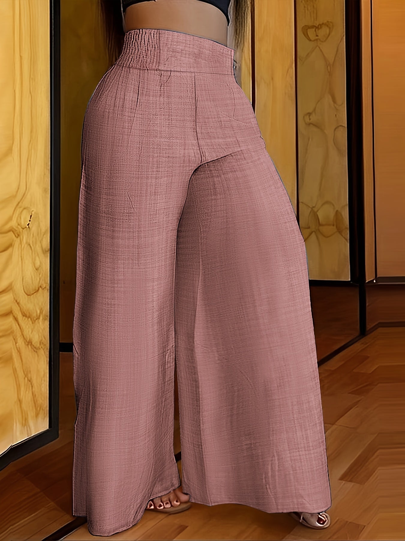 Solid Palazzo Pants Wide Leg Elastic Waist Women's Clothing