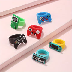 6pcs Game Console Shaped Rings Set Holiday Gift For Boys and Girls