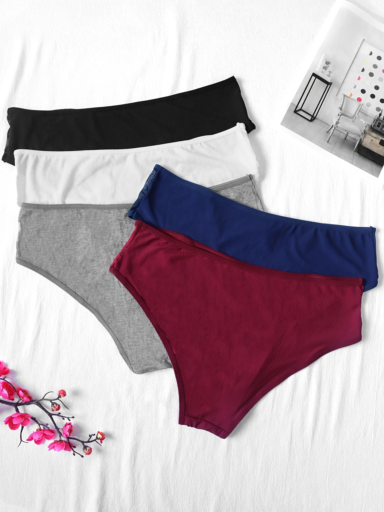 5 Pack Plus Size Sexy Panties Set Women's Plus Breathable Mesh Mid Rise Briefs