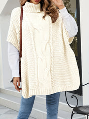 Casual Sweater Women's Plus Solid Cable Batwing Sleeve High Neck