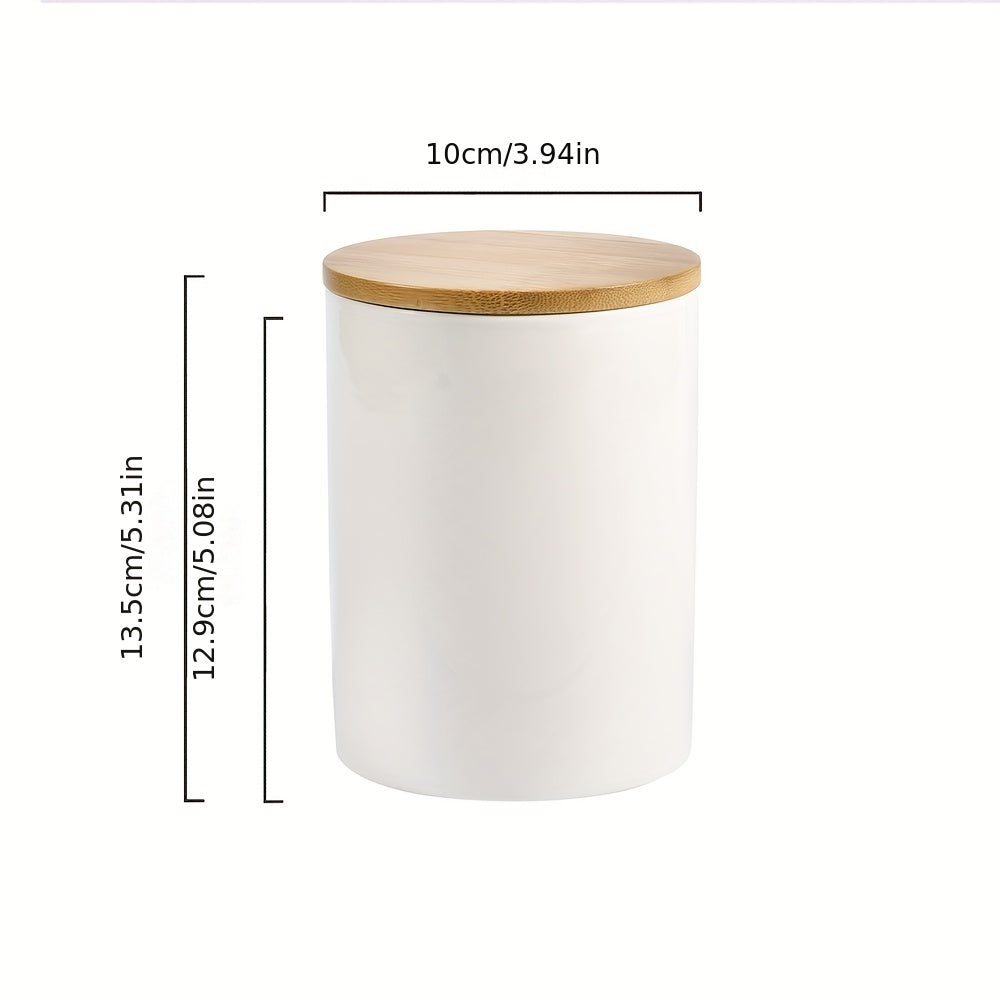 Middle Size Bone Jar Canister With Bamboo Lid - Home Kitchen Storage