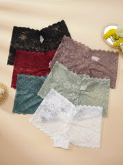 6pcs Floral Lace Panties Soft & Comfortable Women's Lingerie