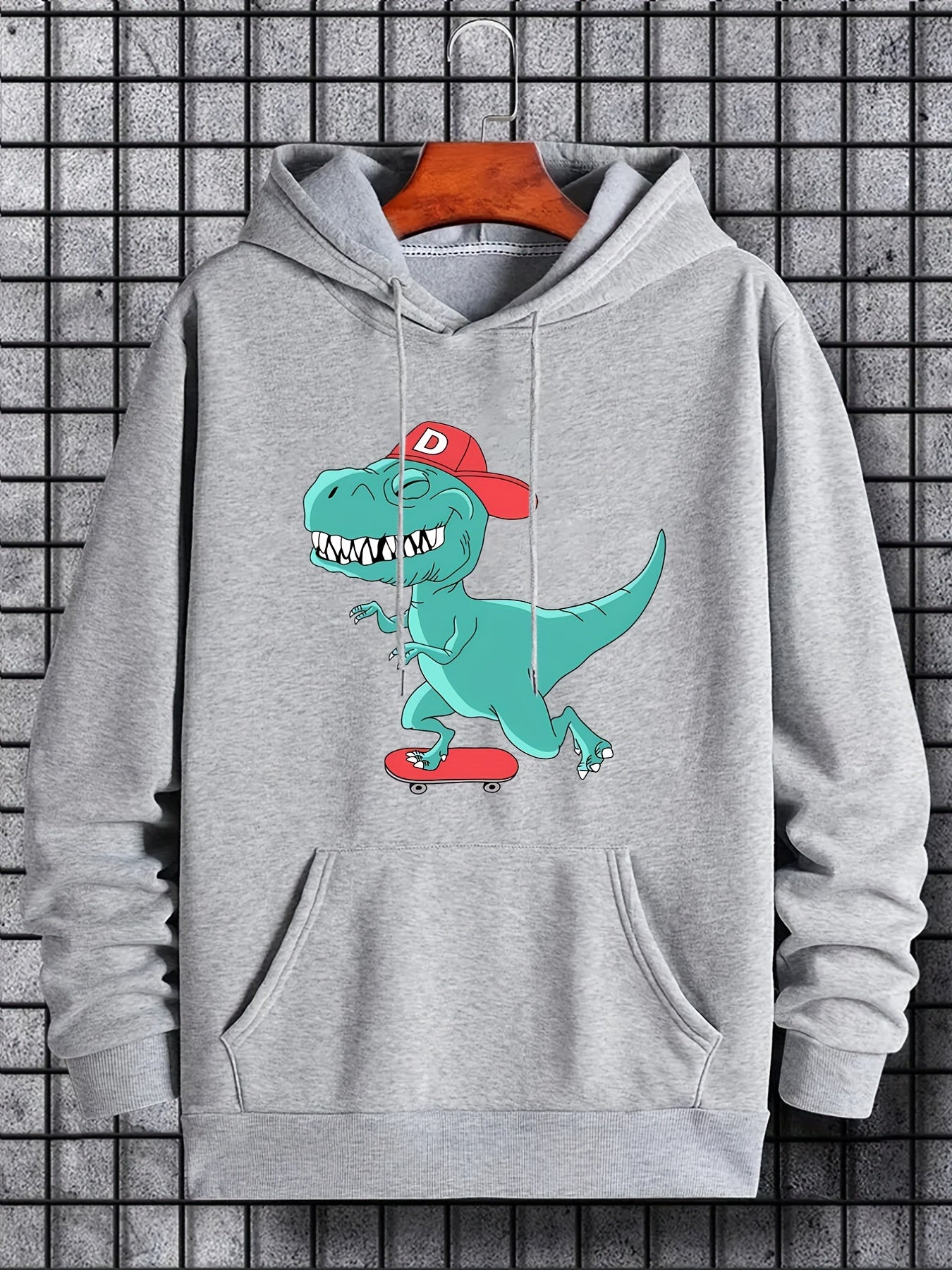 Anime Dinosaur Print Hoodie Men's Graphic Pullover Hooded Sweatshirt