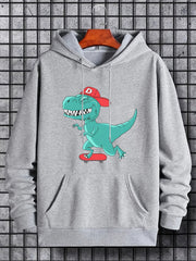 Anime Dinosaur Print Hoodie Men's Graphic Pullover Hooded Sweatshirt