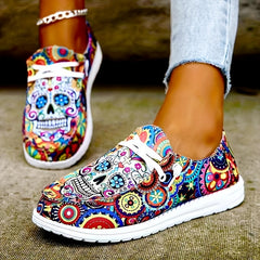 Women's Colorful Lace Up Flat Shoes Lightweight Canvas Casual