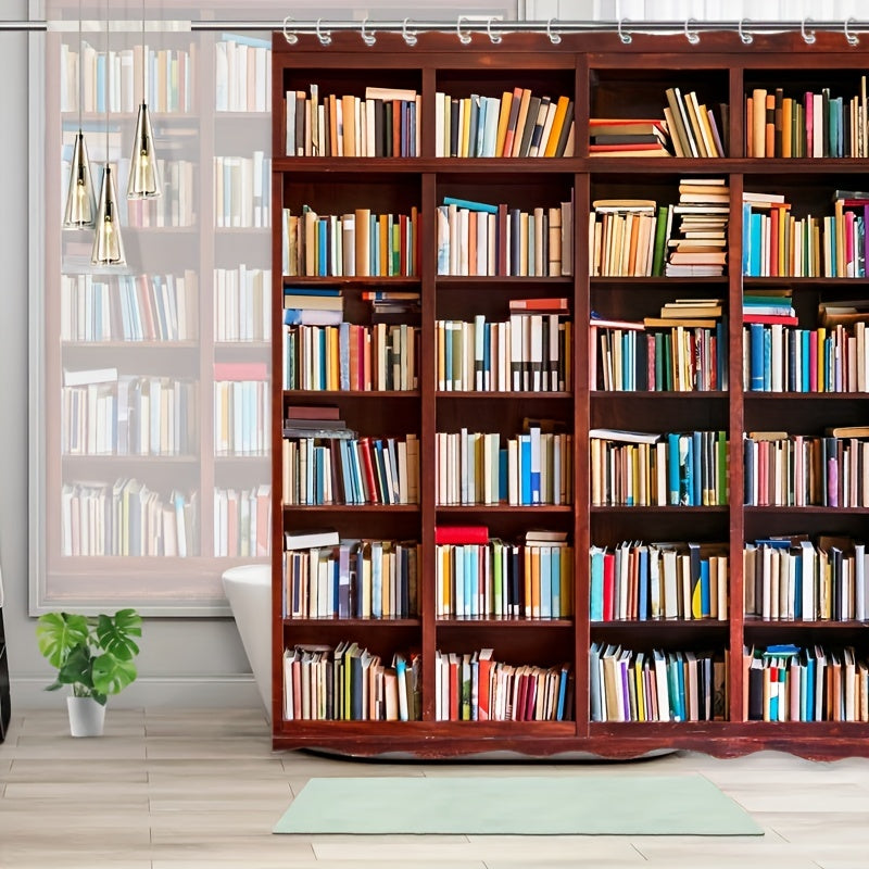 Waterproof Bookshelf Shower Curtain with Hooks