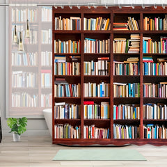 Waterproof Bookshelf Shower Curtain with Hooks