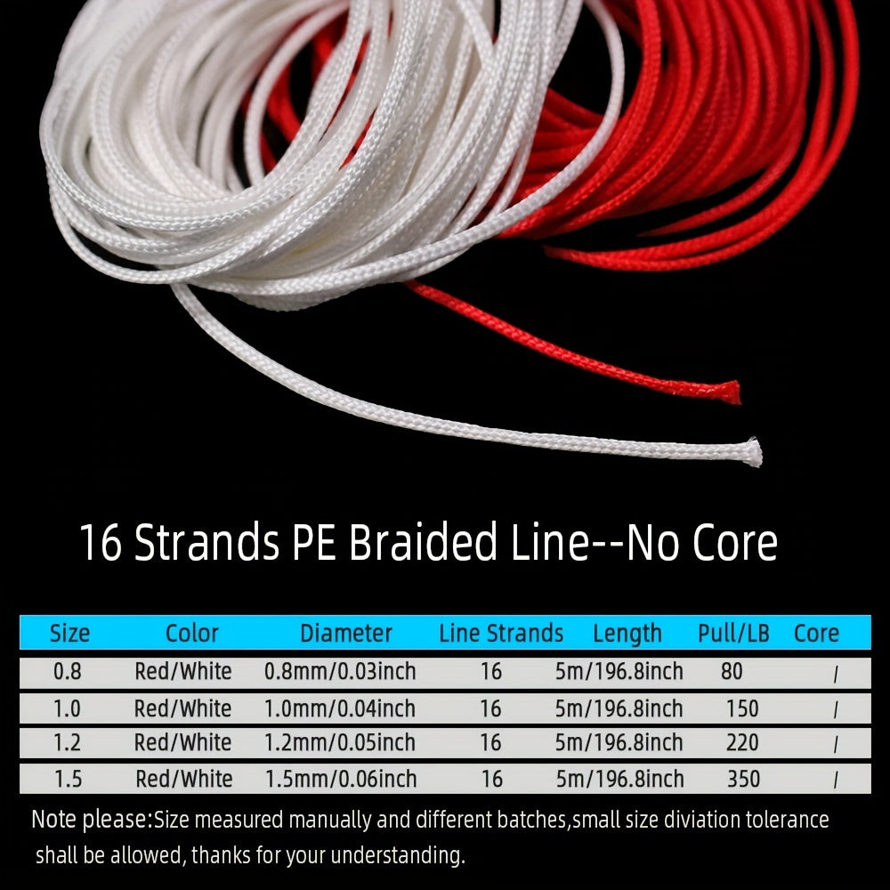 5m 196in 85in Red Braided Fishing Line 16 Strands PE Fishing Line
