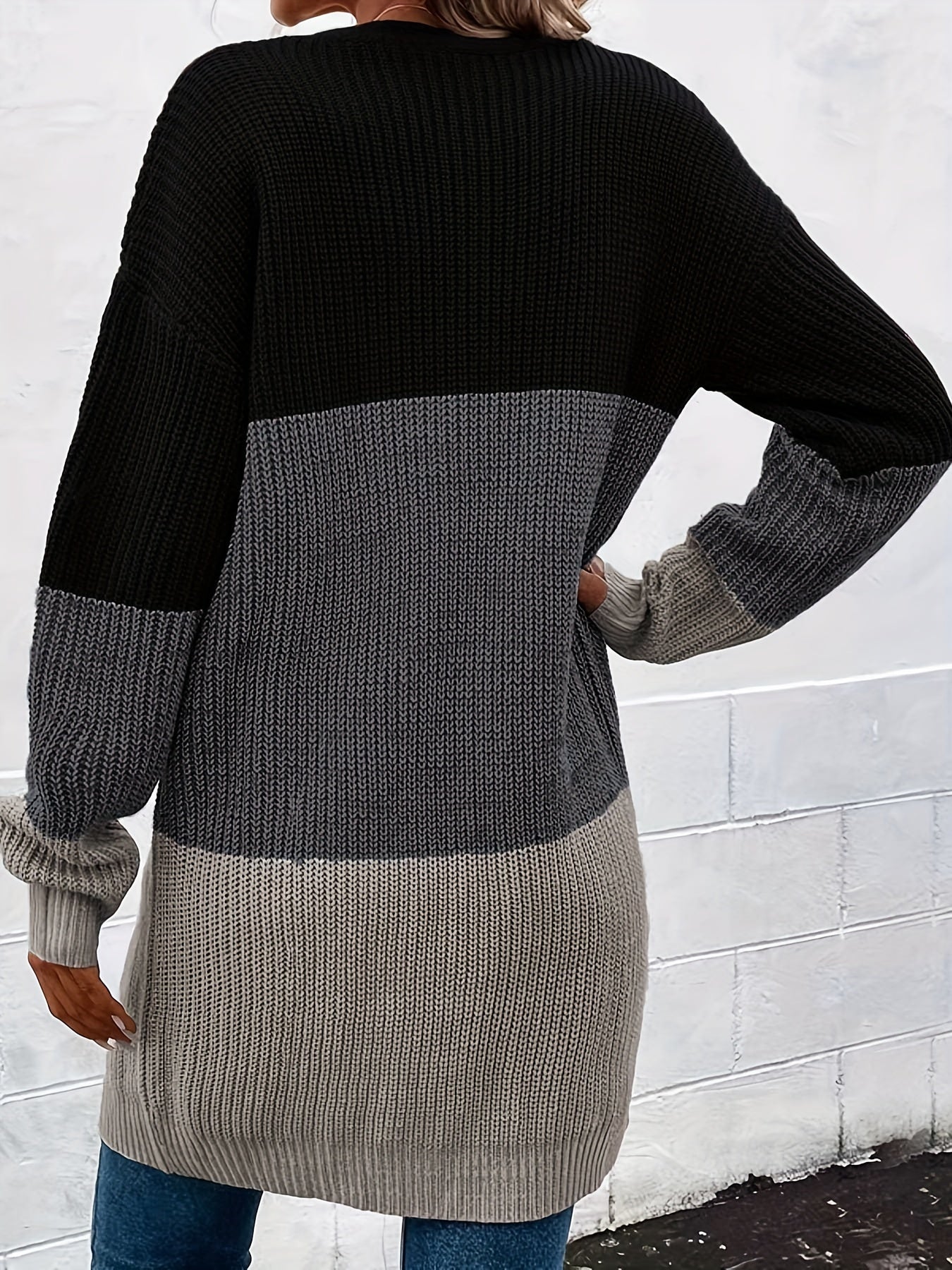 Striped Open Front Cardigan Long Sleeve Casual Cardigan