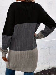 Striped Open Front Cardigan Long Sleeve Casual Cardigan